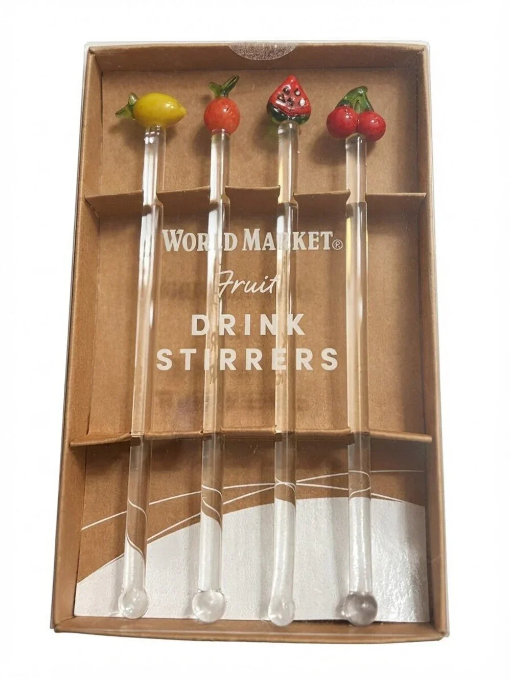 World Market Fruit Glass Drink Stirrers - Set of 4 - BNIB
